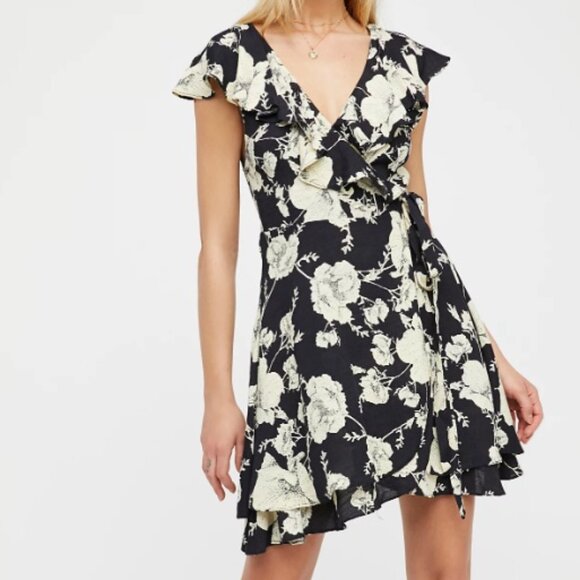 Free People French Quarter Mini Dress Black Floral, Size XS Color: Onyx Combo - Picture 1 of 3